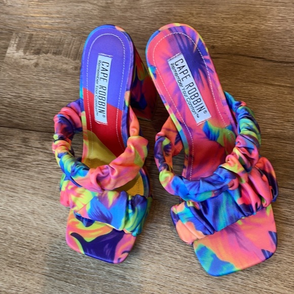 Open toe tie dye chunky heel sandals - Picture 4 of 6